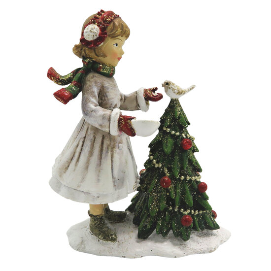 Decoratie kind met kerstboom 9*5*12 cm Meerkleurig | 6PR2786 | Clayre &amp; Eef