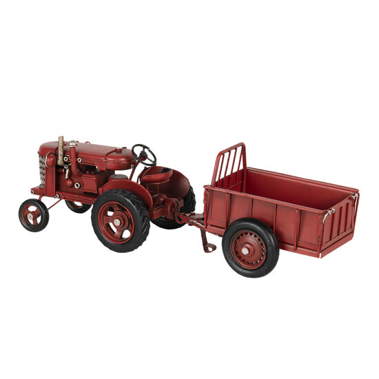 Model tractor met aanhangwagen 17*9*10 cm / 17*10*10 cm Rood | 6Y3823 | Clayre &amp; Eef 1