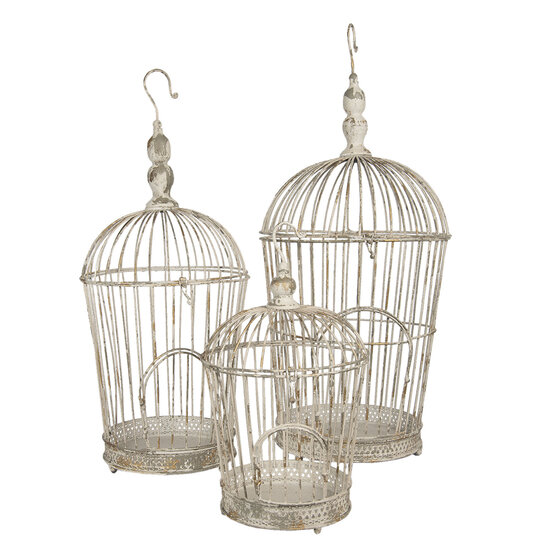 Decoratie vogelkooi (set van 3) &oslash; 36*81 / &oslash; 31*72 / &oslash; 26*44 cm Wit | 5Y0722 | Clayre &amp; Eef