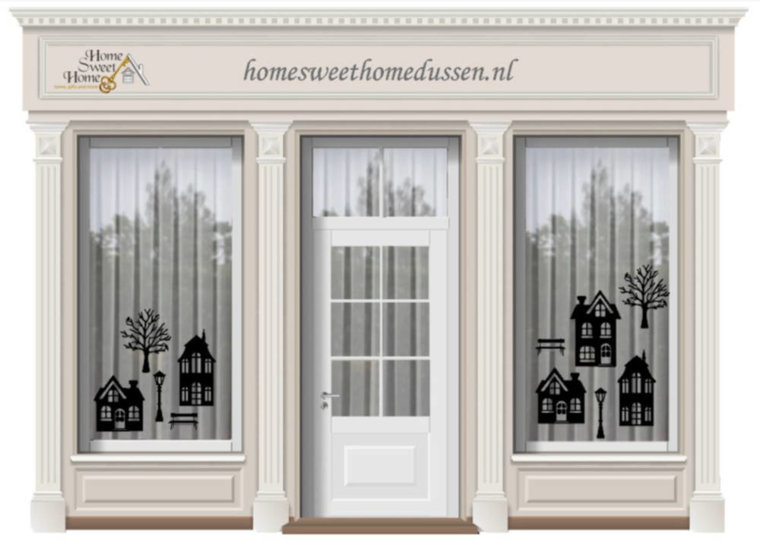 Raamsticker straat met 5 huisjes kerst Herbruikbaar statisch | Rosami Decoratiestickers 2