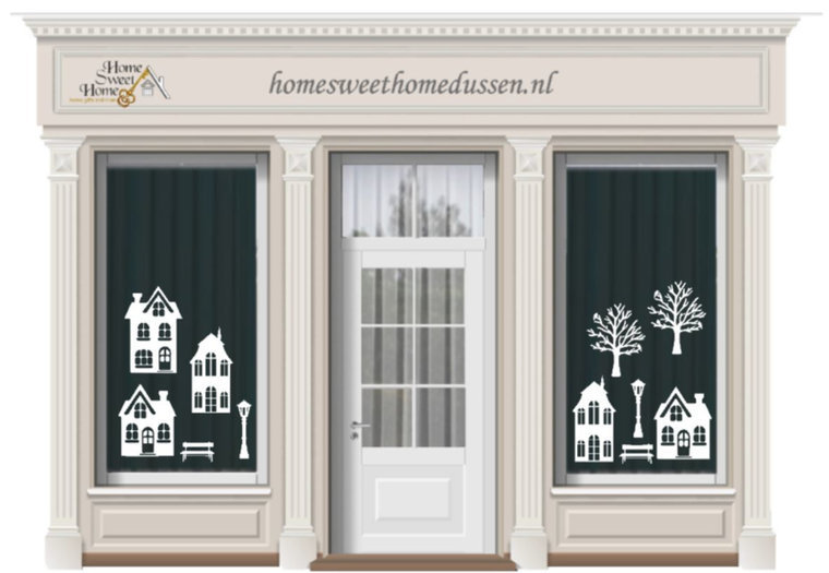 Raamsticker straat met 5 huisjes kerst Herbruikbaar statisch | Rosami Decoratiestickers 3