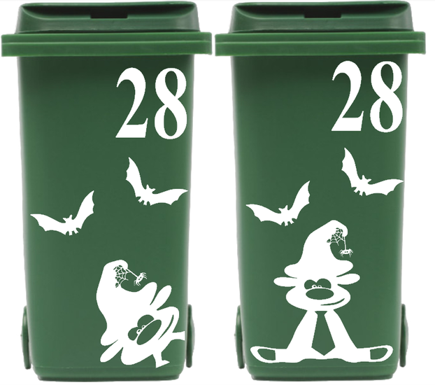 Kliko container 8 delige sticker set vleermuis &amp; halloweenbeest + huisnummer | Rosami Decoratiestickers