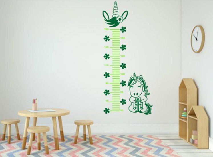 Sticker groeimeter eenhoorn appeltjes groen/groen | Rosami Decoratiestickers