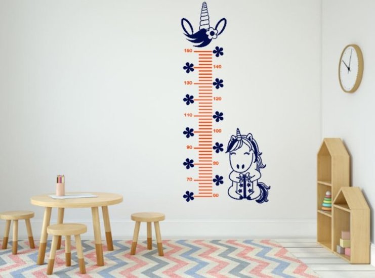 Sticker lengtemeter eenhoorn blauw/oranje | Rosami Decoratiestickers