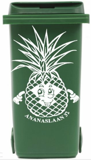 Sticker ananas voor kliko container met straatnaam &amp; huisnr | Rosami Decoratiestickers