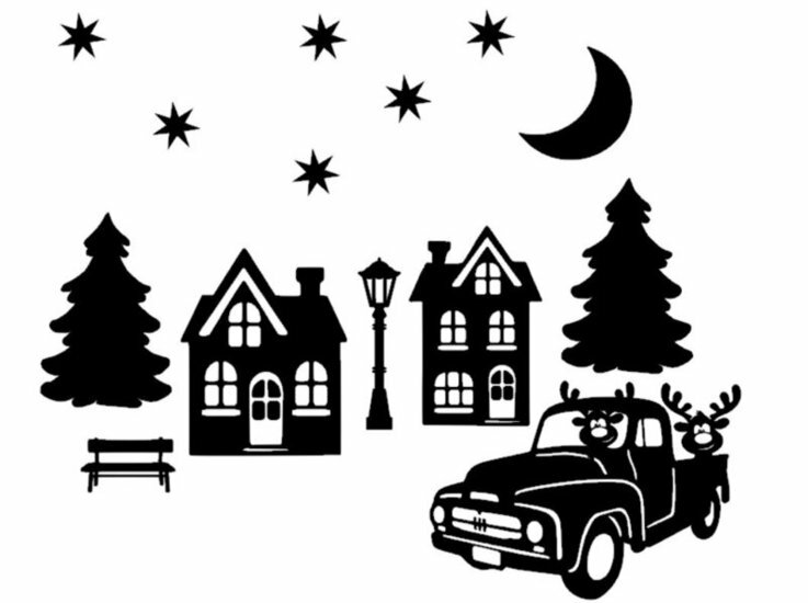 Stickerset 14 delig herbruikbaar kerstdorp huisjes auto | Rosami Deocoratiestickers