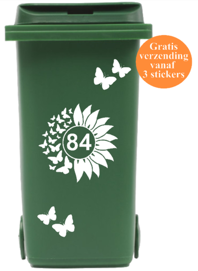 Sticker container zonnebloem / vlinders met huisnummer | Rosami Decoratiestickers 2