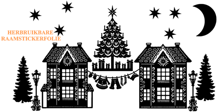 Stickerset 15 delig Herbruikbaar huisjes - kerstboom - lantaarnpaal  - waslijn Kerstman | Rosami Decoratiestickers