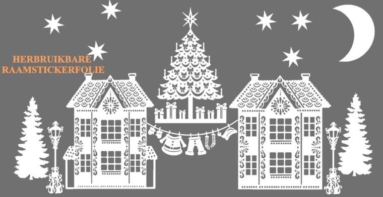 Stickerset 15 delig Herbruikbaar huisjes - kerstboom - lantaarnpaal  - waslijn Kerstman | Rosami Decoratiestickers 1