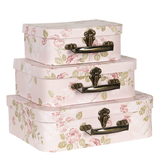 Clayre &amp; Eef   | Decoratie koffer Set van 3 Roze 30x21x9/25x18x9/20x16x8 cm | 64751