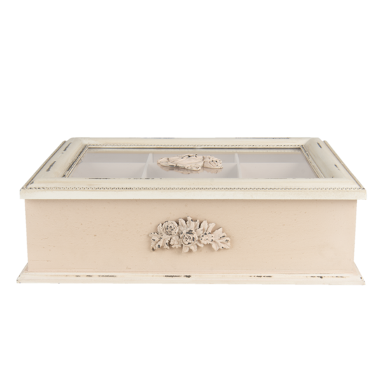 Clayre &amp; Eef   | Theedoos 9 vakken Beige 32x26x9 cm | 6H2029