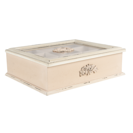 Clayre &amp; Eef   | Theedoos 9 vakken Beige 32x26x9 cm | 6H2029