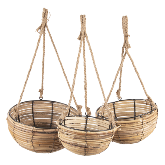 Clayre &amp; Eef   | Plantenhanger Binnen Set van 3 Bruin &oslash; 28x15 / 24x14 / 20x11 cm | 6RO0511