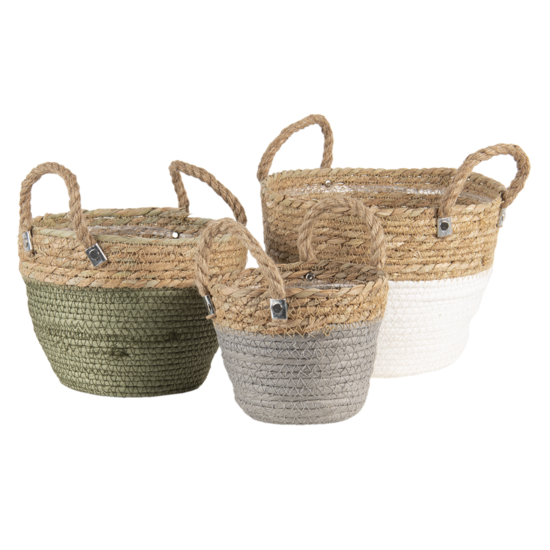 Clayre &amp; Eef   | Opbergmanden Set van 3 Bruin, Wit &oslash; 24x25 / &oslash; 22x23 / &oslash; 17x20 cm | 6RO0516