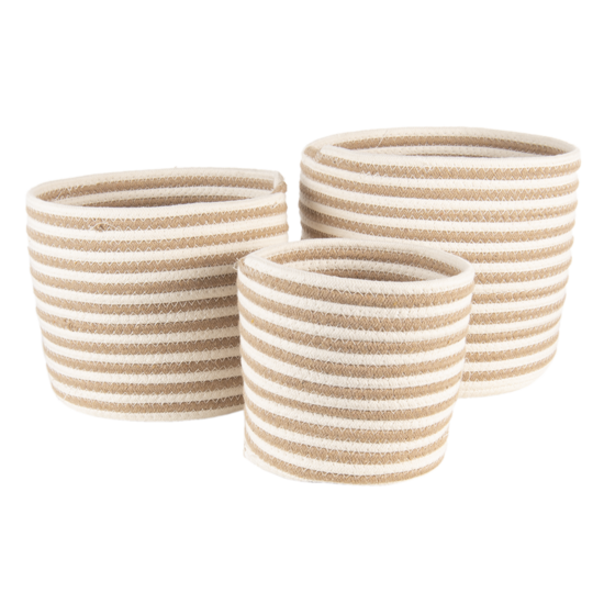 Clayre &amp; Eef   | Opbergmanden Set van 3 Beige, Bruin &oslash; 26x21 / &oslash; 26x21 / &oslash; 19x18 cm | 6RO0517