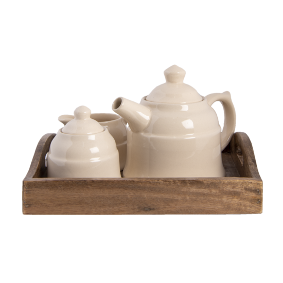 Clayre &amp; Eef   | Theepot Set Beige Bruin 27x22x16 cm | 6H1986