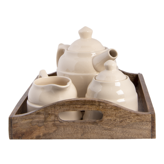 Clayre &amp; Eef   | Theepot Set Beige Bruin 27x22x16 cm | 6H1986