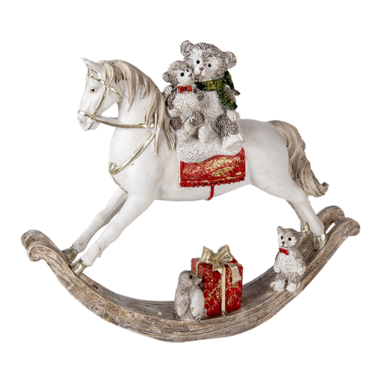 Clayre &amp; Eef   | Kerstdecoratie Beeld Hobbelpaard Beige, Grijs 21x5x17 cm | 6PR4608