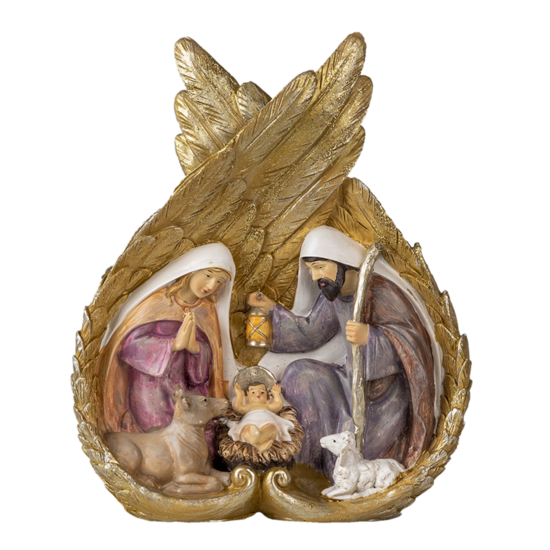 Clayre &amp; Eef   | Kerstdecoratie Beeld Kerstgroep Goudkleurig, Wit 21x8x26 cm | 6PR4698