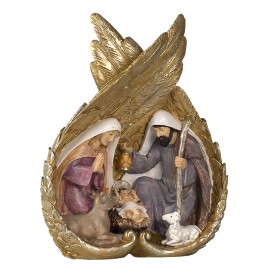 Clayre &amp; Eef   | Kerstdecoratie Beeld Kerstgroep Goudkleurig, Wit 21x8x26 cm | 6PR4698