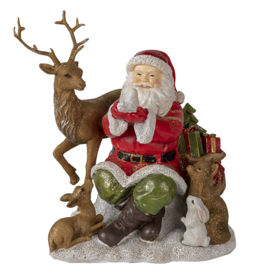 Clayre &amp; Eef   | Kerstdecoratie Beeld Kerstman Rood, Bruin 18x13x19 cm | 6PR4721