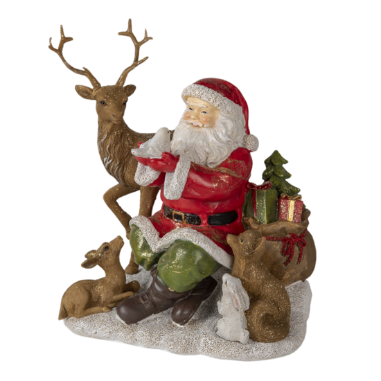 Clayre &amp; Eef   | Kerstdecoratie Beeld Kerstman Rood, Bruin 18x13x19 cm | 6PR4721