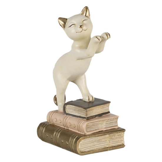 Clayre &amp; Eef   | Boekensteunen Set van 2 Kat Wit 20x8x19 cm | 6PR4624