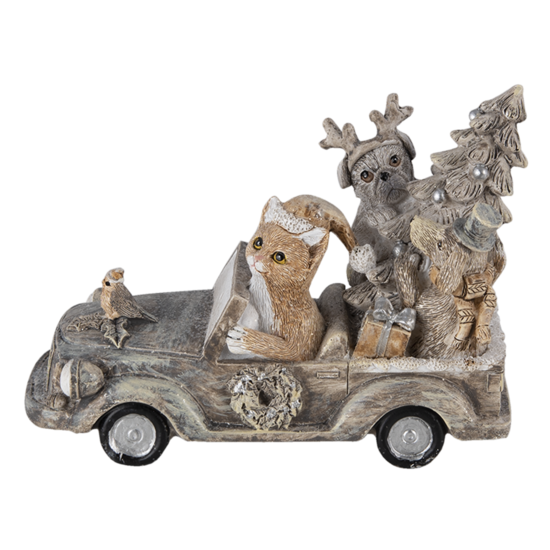 Clayre &amp; Eef   | Kerstdecoratie Beeld Kat en Hond Grijs, Beige, Wit 16x8x11 cm | 6PR4639