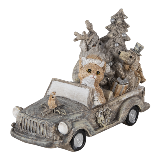 Clayre &amp; Eef   | Kerstdecoratie Beeld Kat en Hond Grijs, Beige, Wit 16x8x11 cm | 6PR4639