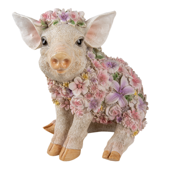 Clayre &amp; Eef   | Decoratie Beeld Varken Wit, Roze 24x16x23 cm | 6PR3332