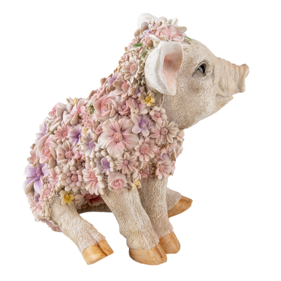 Clayre &amp; Eef   | Decoratie Beeld Varken Wit, Roze 24x16x23 cm | 6PR3332