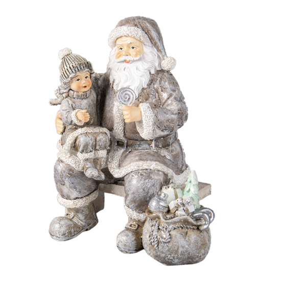 Clayre &amp; Eef   | Kerstdecoratie Beeld Kerstman Grijs 15x10x16 cm | 6PR3473