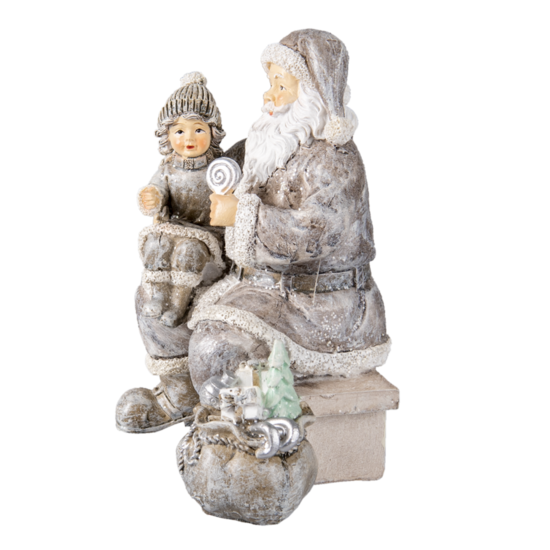 Clayre &amp; Eef   | Kerstdecoratie Beeld Kerstman Grijs 15x10x16 cm | 6PR3473