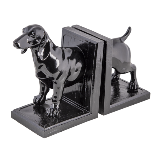 Clayre &amp; Eef   | Boekensteunen Set van 2 Hond Zwart 25x9x15 cm | 6PR4623