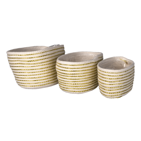 Clayre &amp; Eef   | Opbergmanden Set van 3 Wit 28x14x14 / 26x12x12 / 24x10x12 cm | 6RO0527