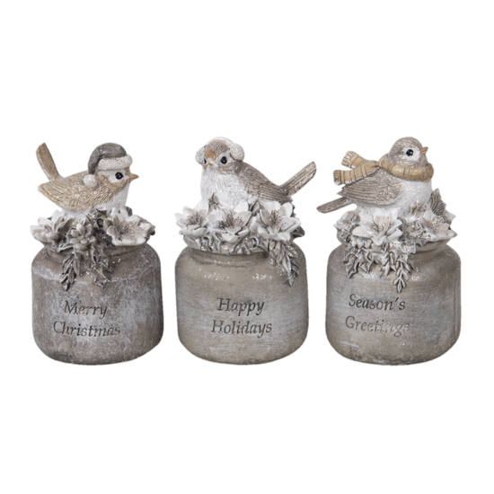 Clayre &amp; Eef   | Kerstdecoratie Beeld Vogels Grijs (3) 7x6x10 cm | 6PR3468