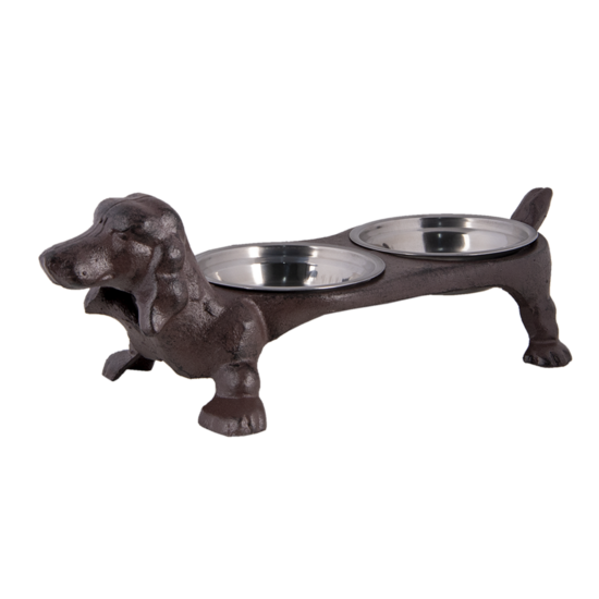 Clayre &amp; Eef   | Voerbak Hond Hond Bruin 43x20x14 cm / 2x350 ml | 6Y4322