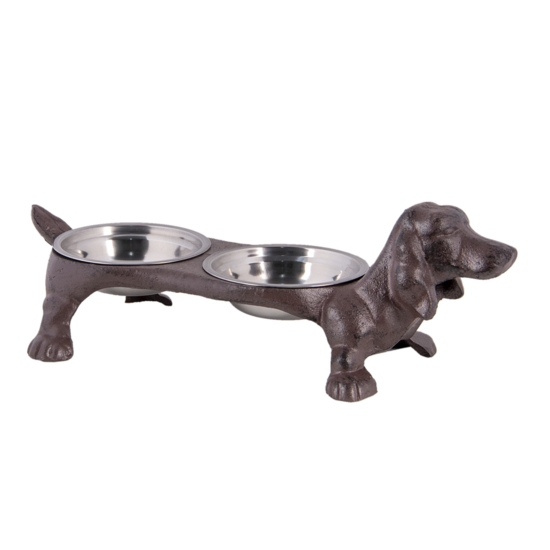 Clayre &amp; Eef   | Voerbak Hond Hond Bruin 43x20x14 cm / 2x350 ml | 6Y4322