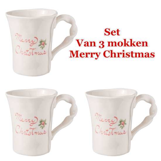 Set 3 stuks Kerst Mok 13*9*11 cm / 300 ml Wit | 6CE0844 | Clayre &amp; Eef