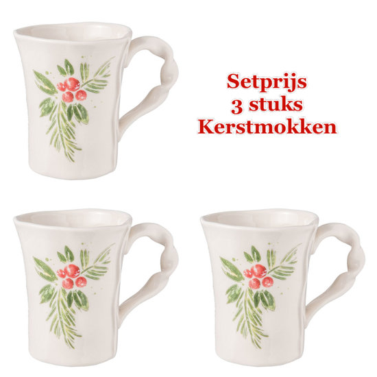 Set 3 stuks Kerst Mok 13*9*11 cm / 300 ml Wit | 6CE0845 | Clayre &amp; Eef