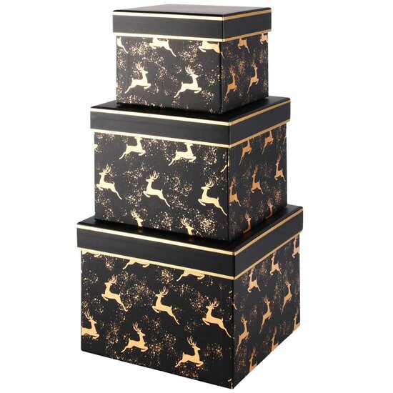 Set van 3 opbergdozen Golden Deer 19x19x14 cm | Dekoratief | A215672