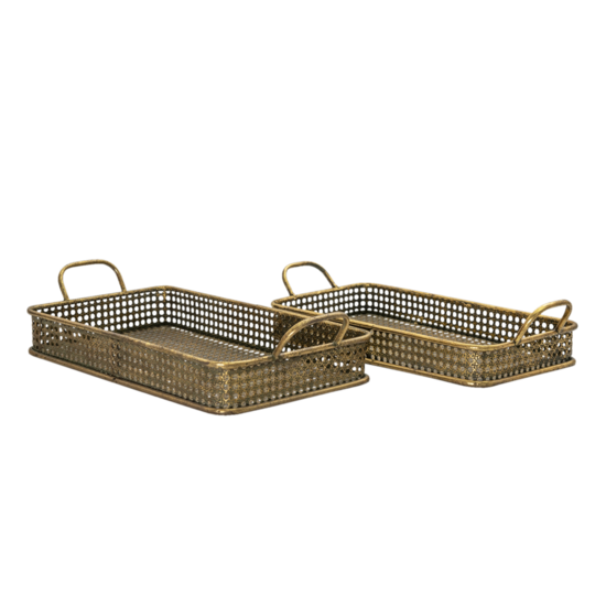 Clayre &amp; Eef   | Decoratief Dienblad Set van 2 Koperkleurig 56x28x11 / 51x24x10 cm | 6Y4548