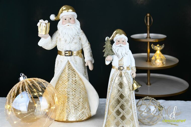 Decoratie kerstman met cadeautje wit/goud 20x15x36 cm | Dekoratief | A215101 2