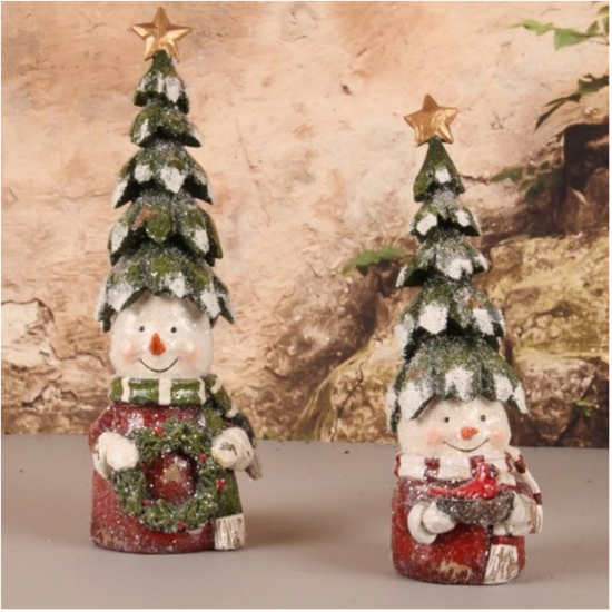 Decoratie sneeuwpop met kerstboom op zijn hoofd kerstkrans in hand 28 cm | Dutch Style | 11265850 5