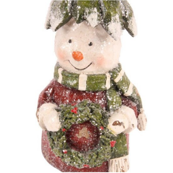 Decoratie sneeuwpop met kerstboom op zijn hoofd kerstkrans in hand 28 cm | Dutch Style | 11265850 2