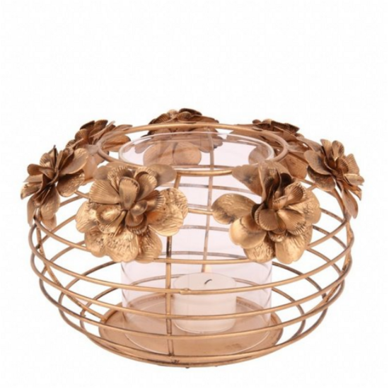 Windlicht bloemen &Oslash; 19 cm goud ijzer | Dutch Style | 10927404 3