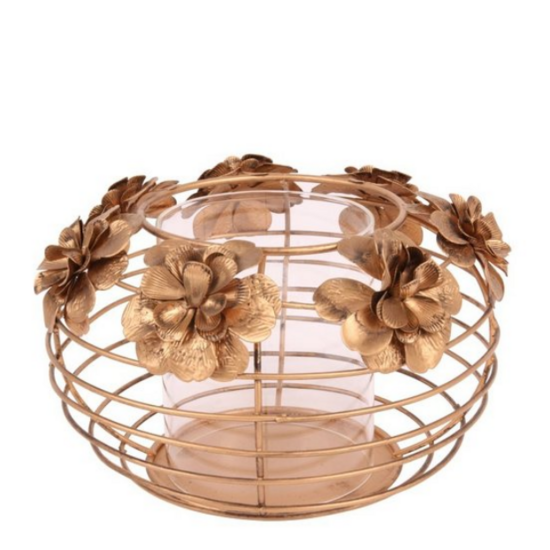 Windlicht bloemen &Oslash; 19 cm goud ijzer | Dutch Style | 10927404