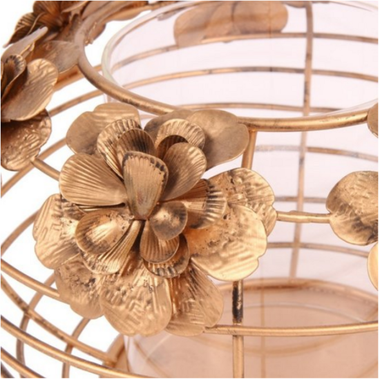 Windlicht bloemen &Oslash; 19 cm goud ijzer | Dutch Style | 10927404 1