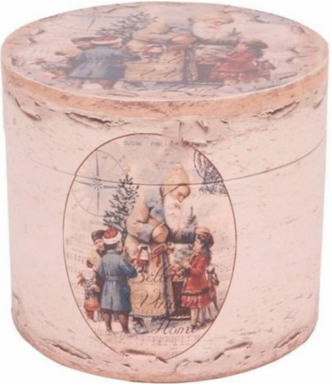 Opbergbox doos rond &Oslash;20 cm Kerstman met kinderen mdf PU leer | Dutch Style | 10518811 1