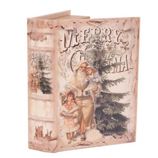 Boekenkluis decoratieboek opbergdoos 23 cm Merry Christmas kerstman met kinderen | Dutch Style | 11255811